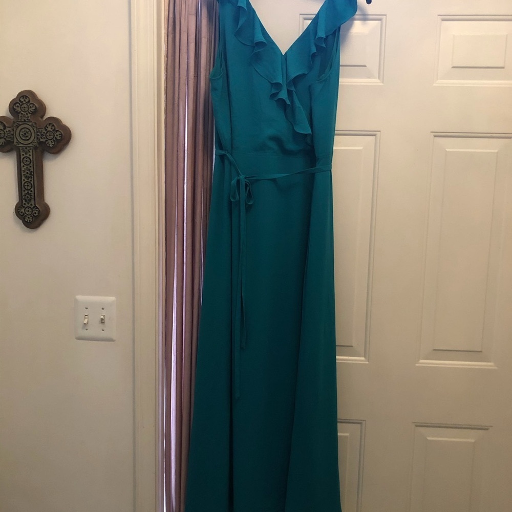 Green ruffle front maxi.